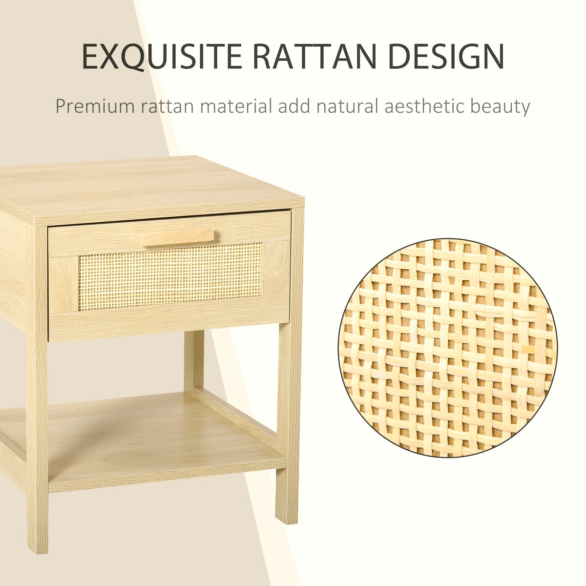Rattan Drawer Nightstand - Natural Wood Bedside Table - Image 4
