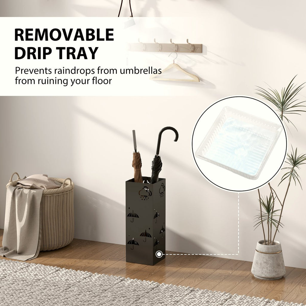 Metal Umbrella Stand, Square Umbrella Holder With Removable Drip Tray  - Image 4