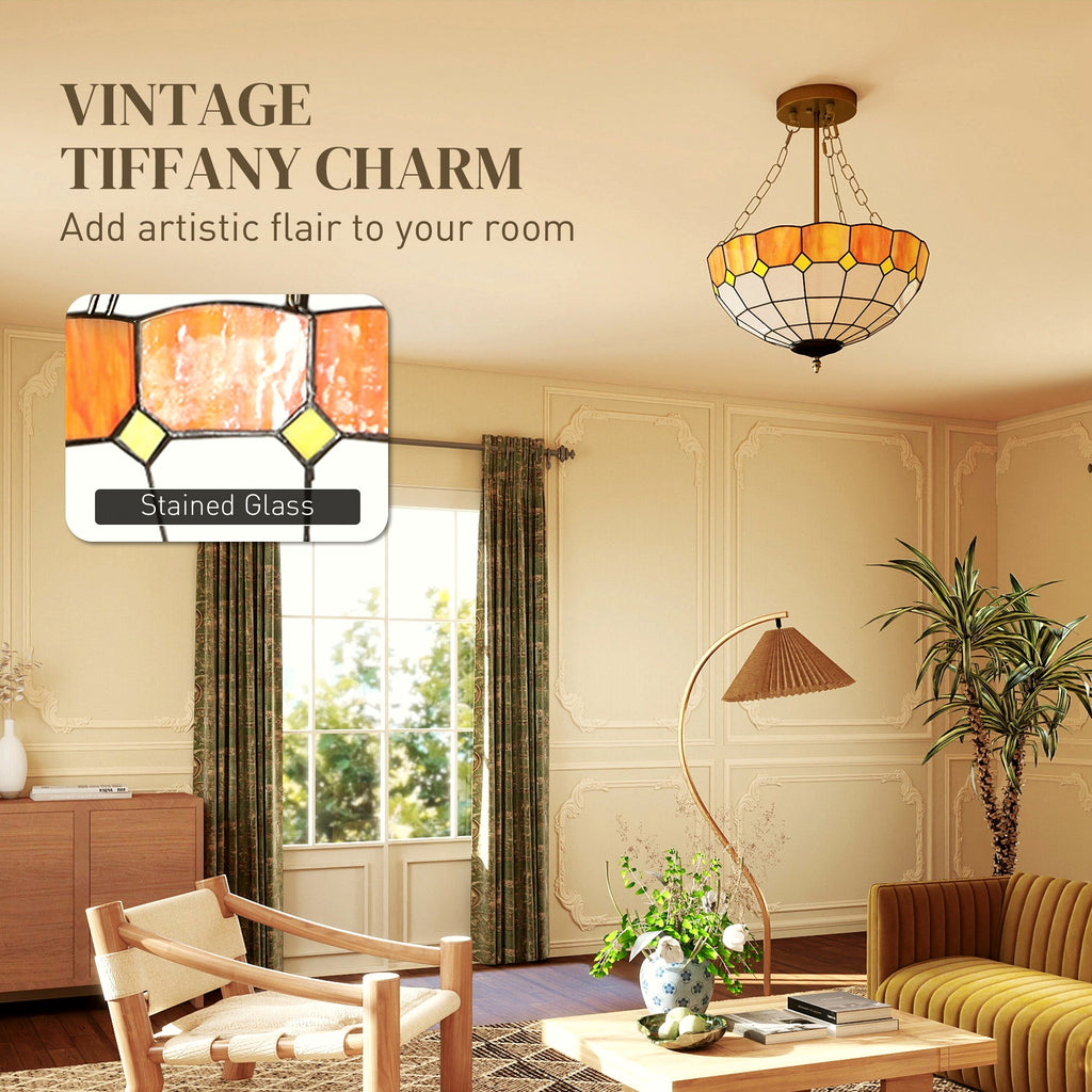 Tiffany Style Ceiling Light - Vintage Glass Chandelier - Image 4