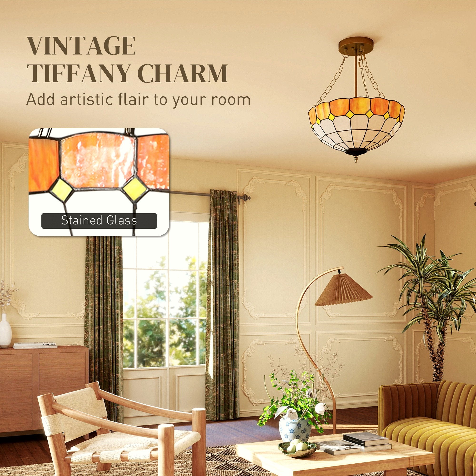 Tiffany Style Ceiling Light - Vintage Glass Chandelier - Image 4
