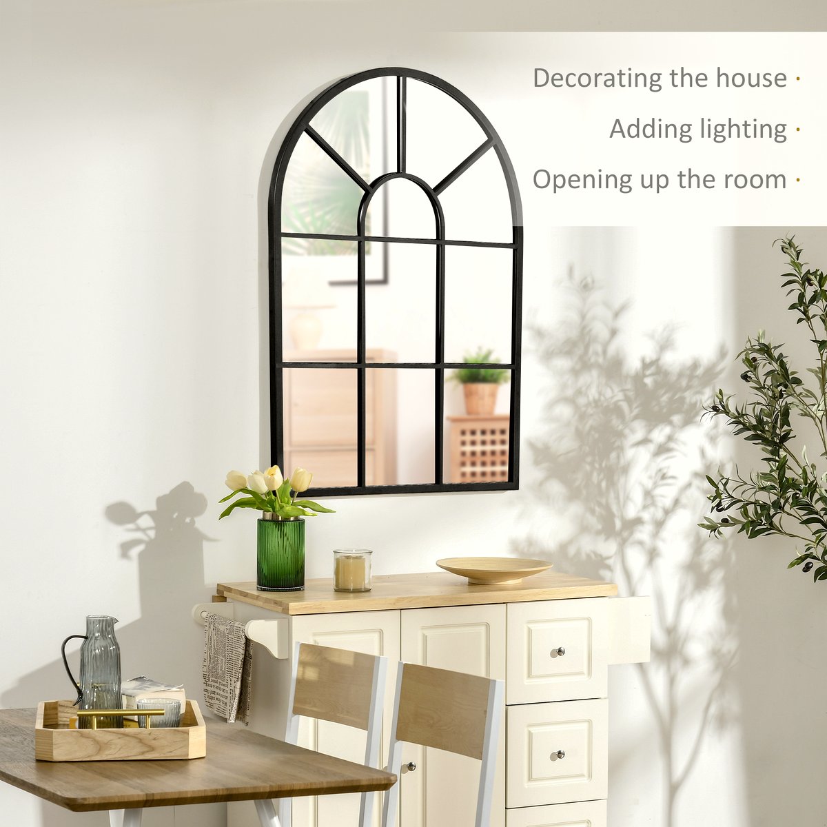 Arched Grid Mirror - White Metal Frame with Classic Design - Image 4