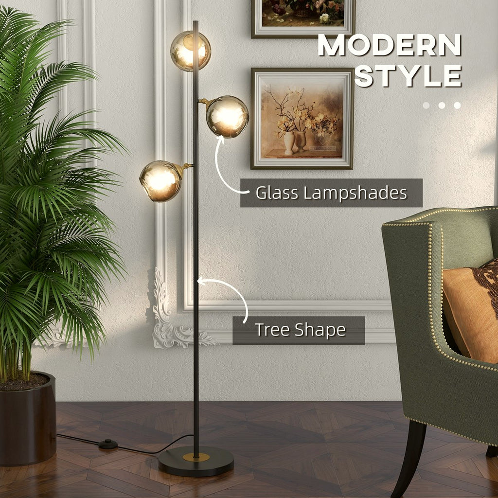 Tree Floor Lamp - Grey Metal with 3 Adjustable Glass Shades - Image 4