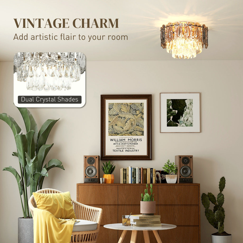 Vintage Chandelier - 3-Light Crystal and Smoke Glass Fixture - Image 4