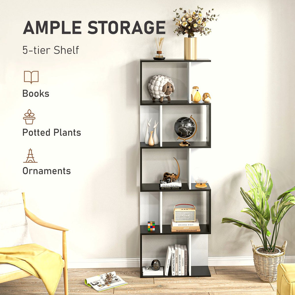 S-Shaped Wooden Bookcase - Contemporary 5-Tier Storage - Image 4