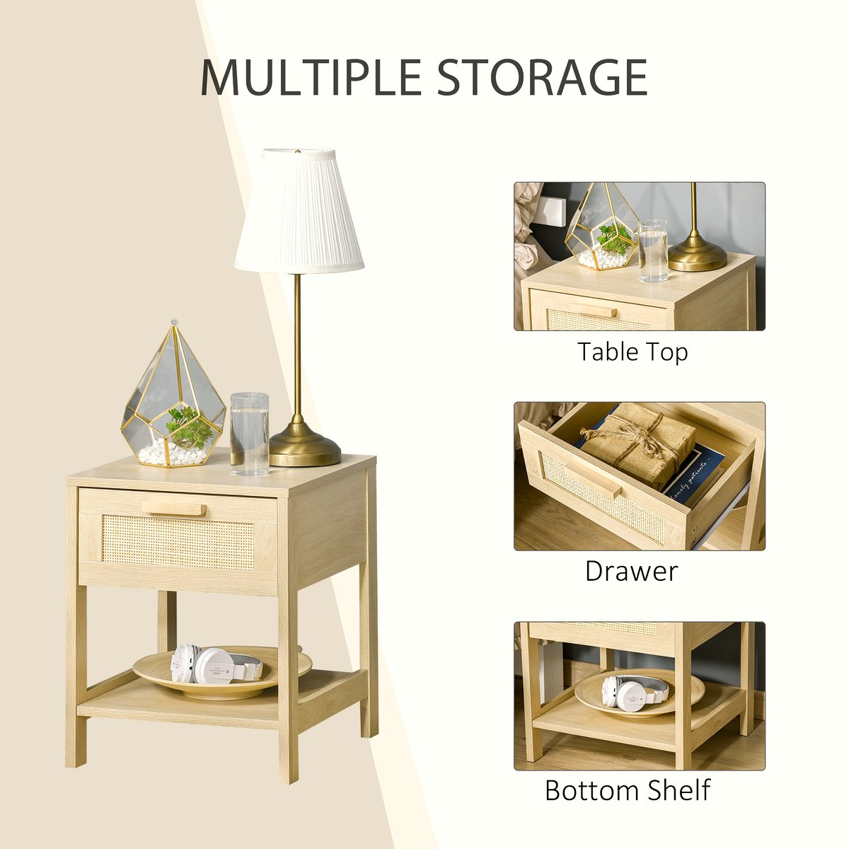 Rattan Drawer Nightstand - Natural Wood Bedside Table - Image 5