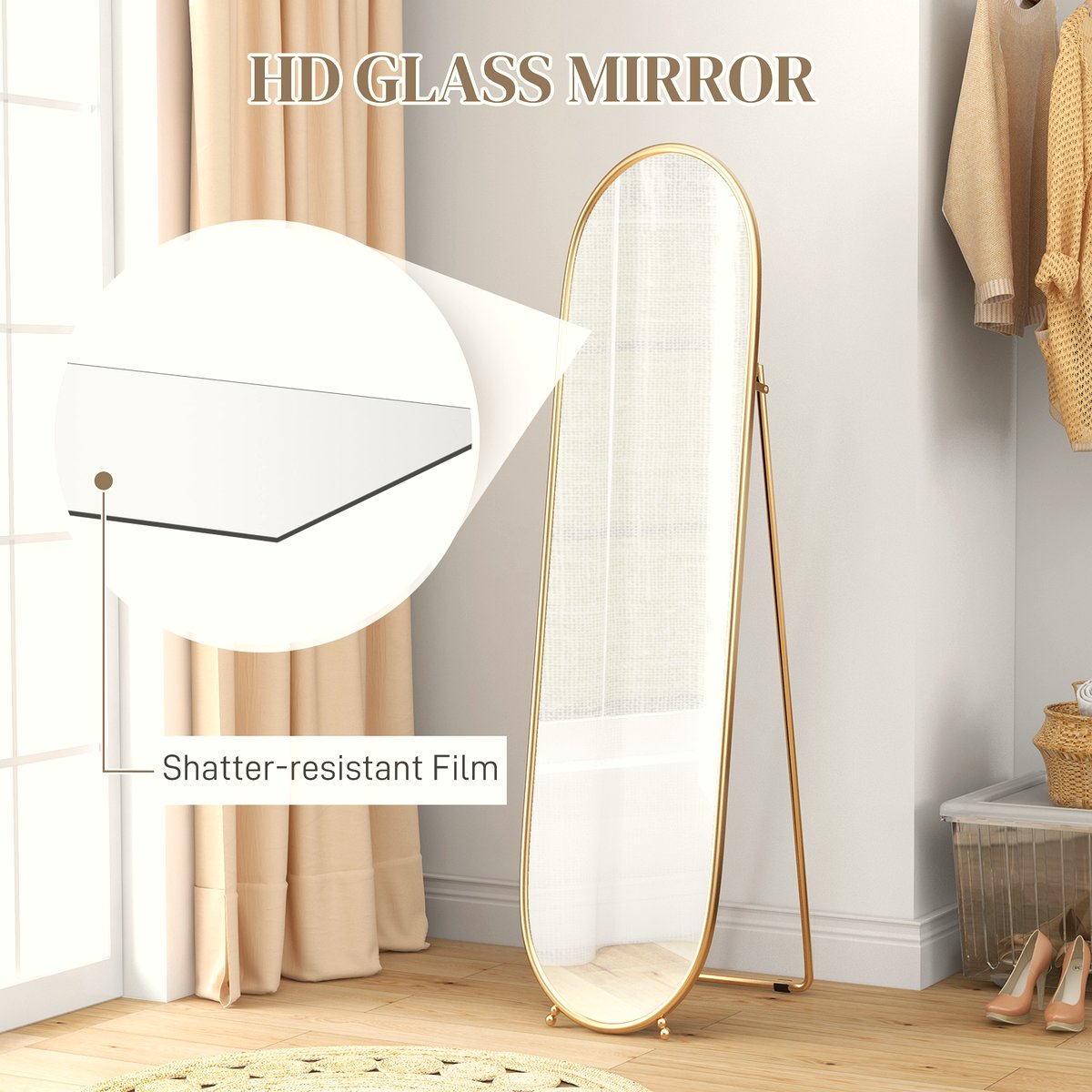 Two-Way Curved Full Length Mirror - Gold Tone Frame - Image 5