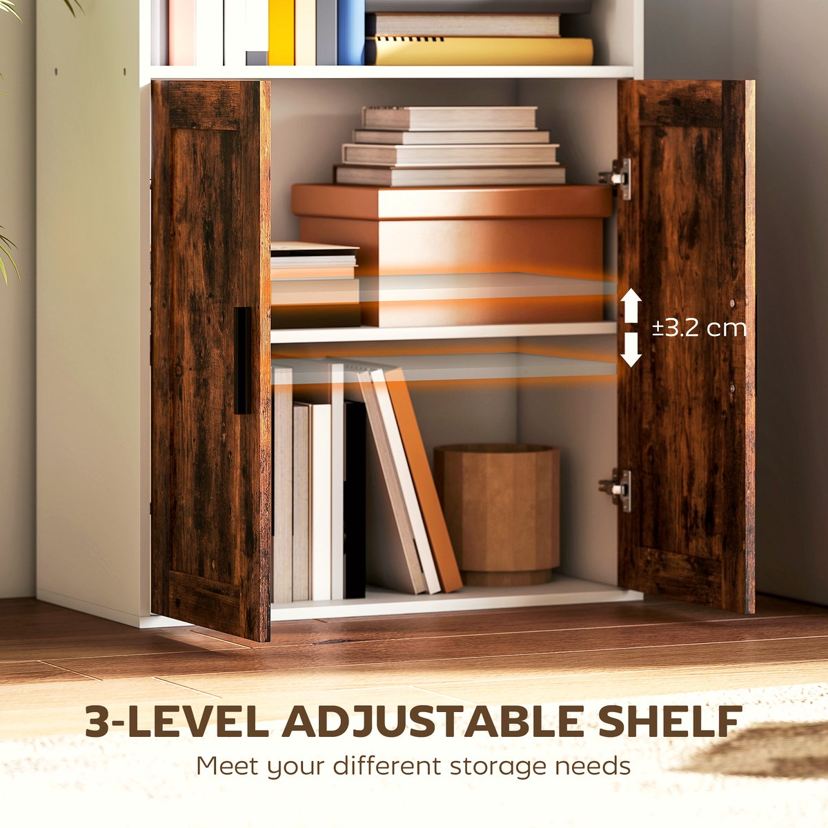 5-Tier Bookcase - Rustic Brown Wood Storage Solution - Image 5