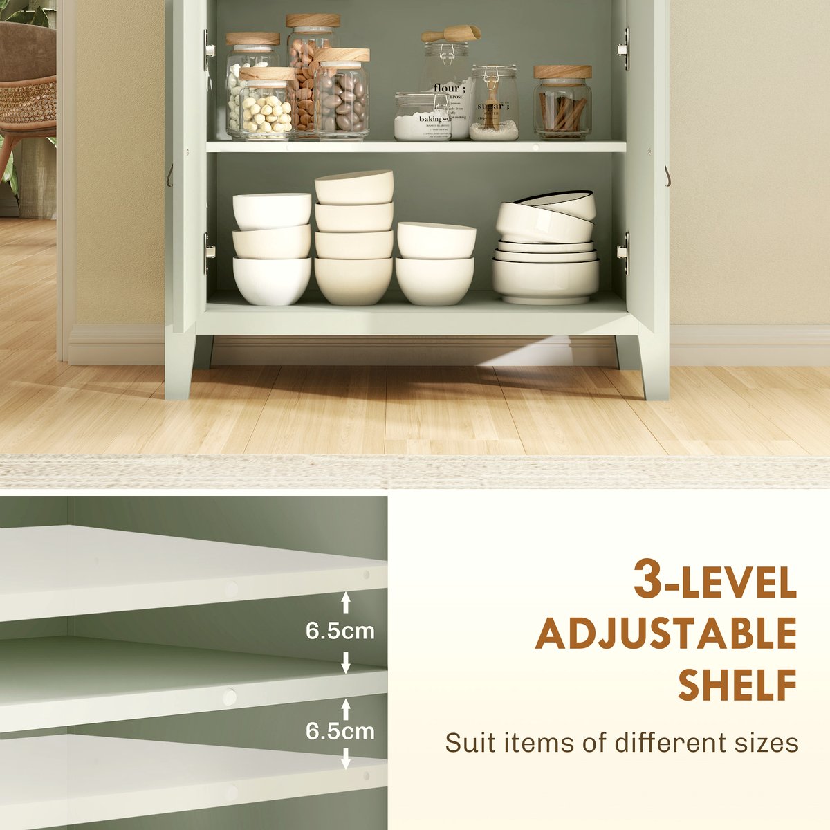 Farmhouse Sideboard - Light Green Wood Storage - Image 5