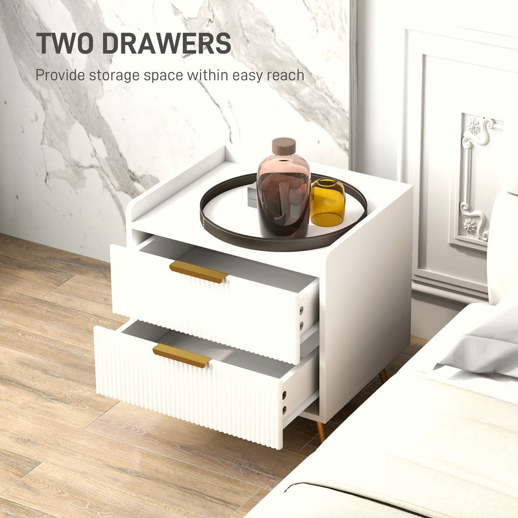 Two-Drawer Bedside Table - White with Gold Handles - Image 5