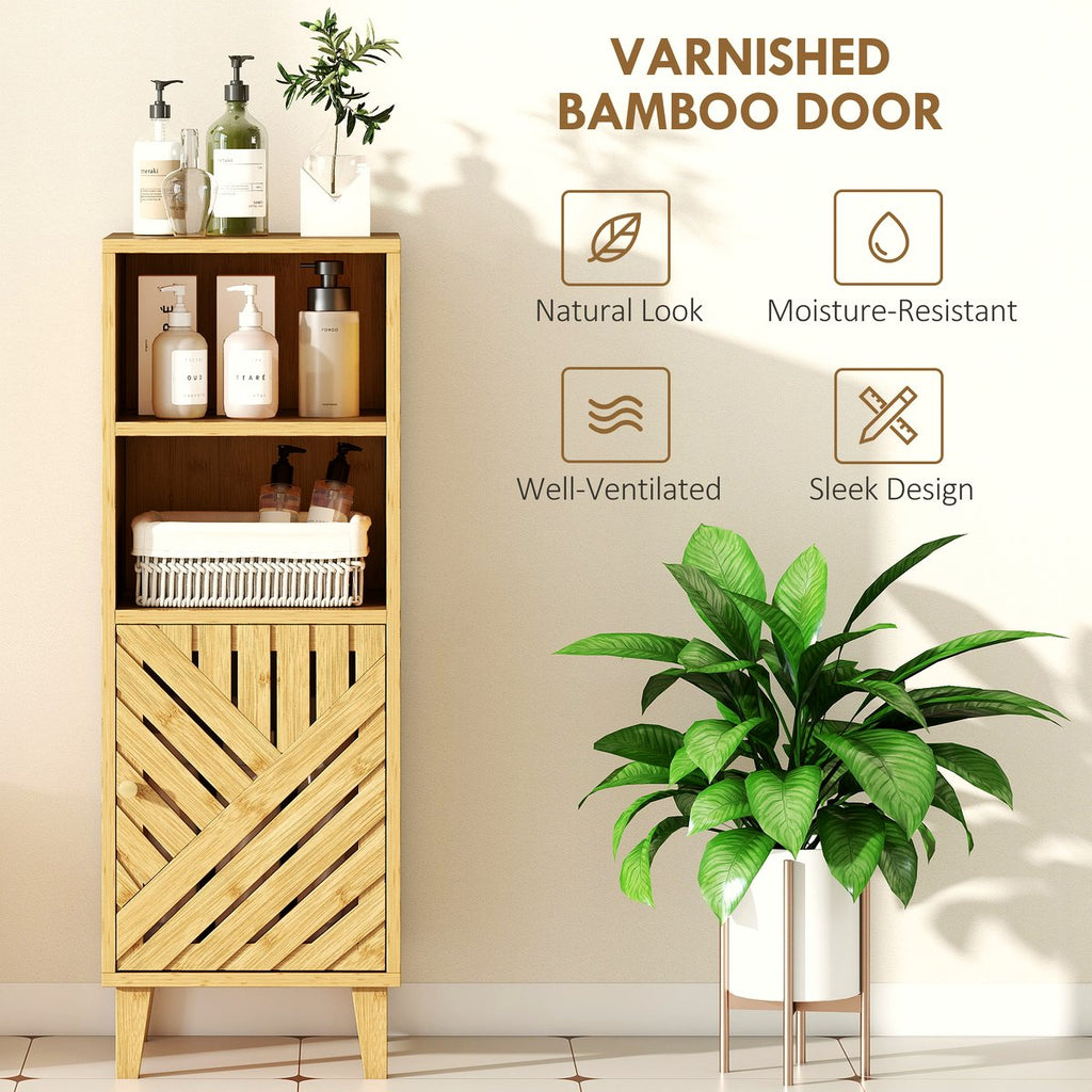 Bamboo Bathroom Cabinet - Slim Storage with Open Shelves - Image 5