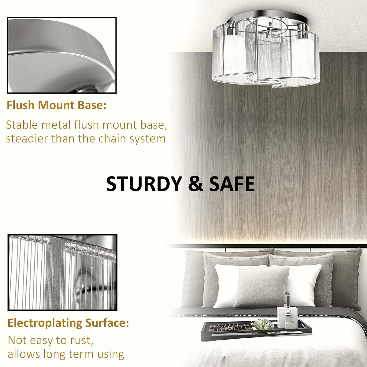 Semi-Flush Ceiling Light - Chrome White Double Crescent - Image 5