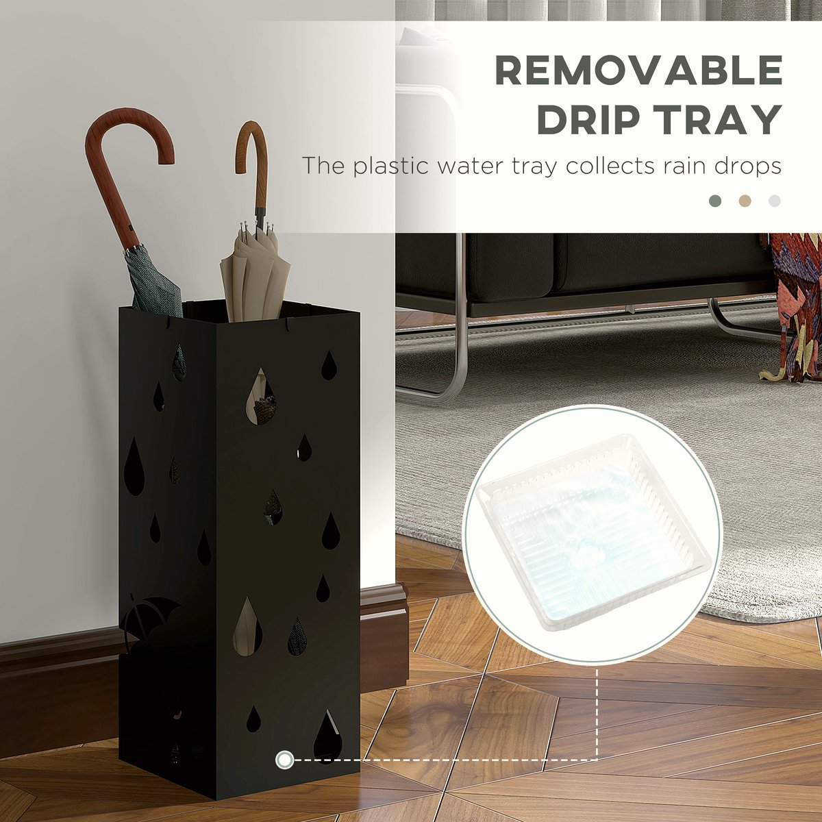 Steel Umbrella Stand - Hallway Storage with Drip Tray - Image 5