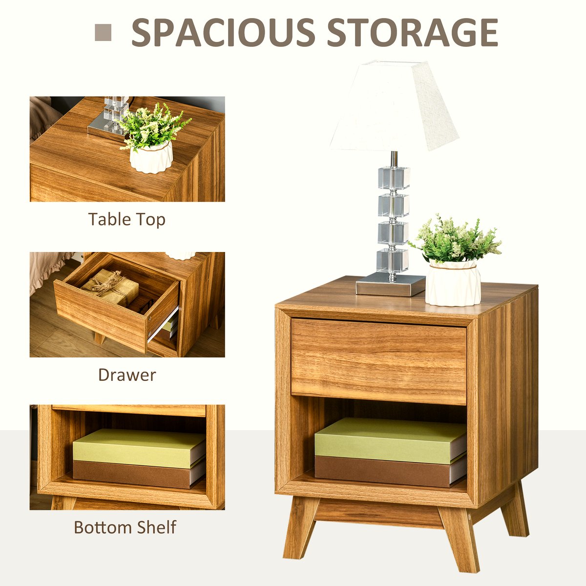 Walnut Bedside Table - Modern Storage with Drawer & Shelf - Image 5