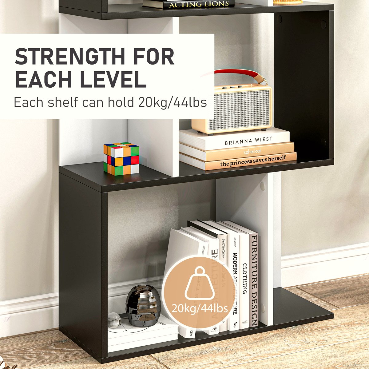 S-Shaped Wooden Bookcase - Contemporary 5-Tier Storage - Image 5