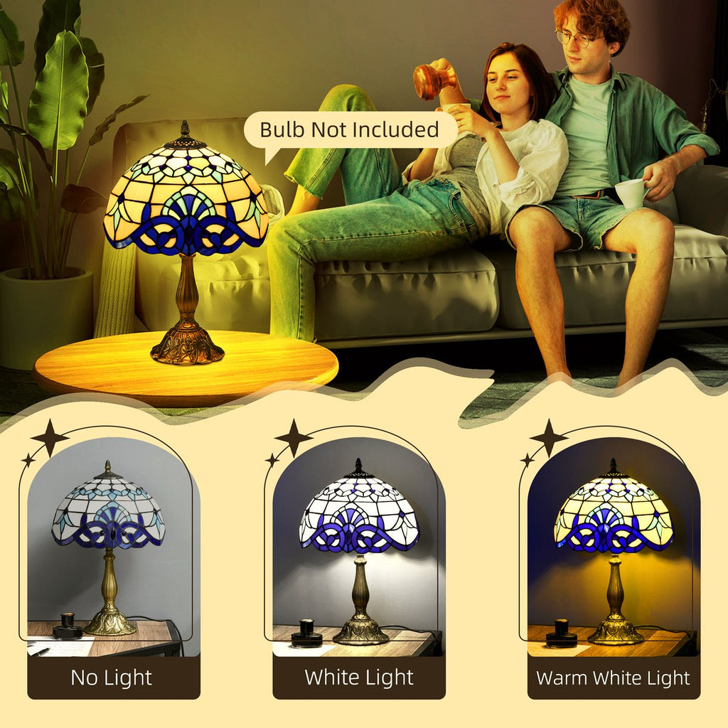 Stained Glass Table Lamp - Handcrafted Blue Antique Design - Image 5