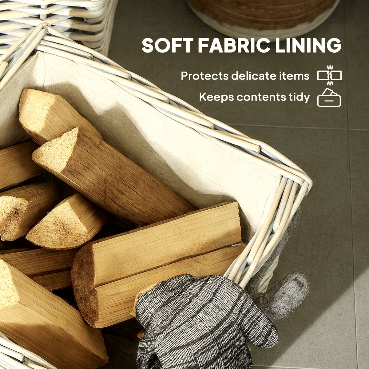 Wicker Log Baskets - Beige Lined Fireside Storage Set - Image 5