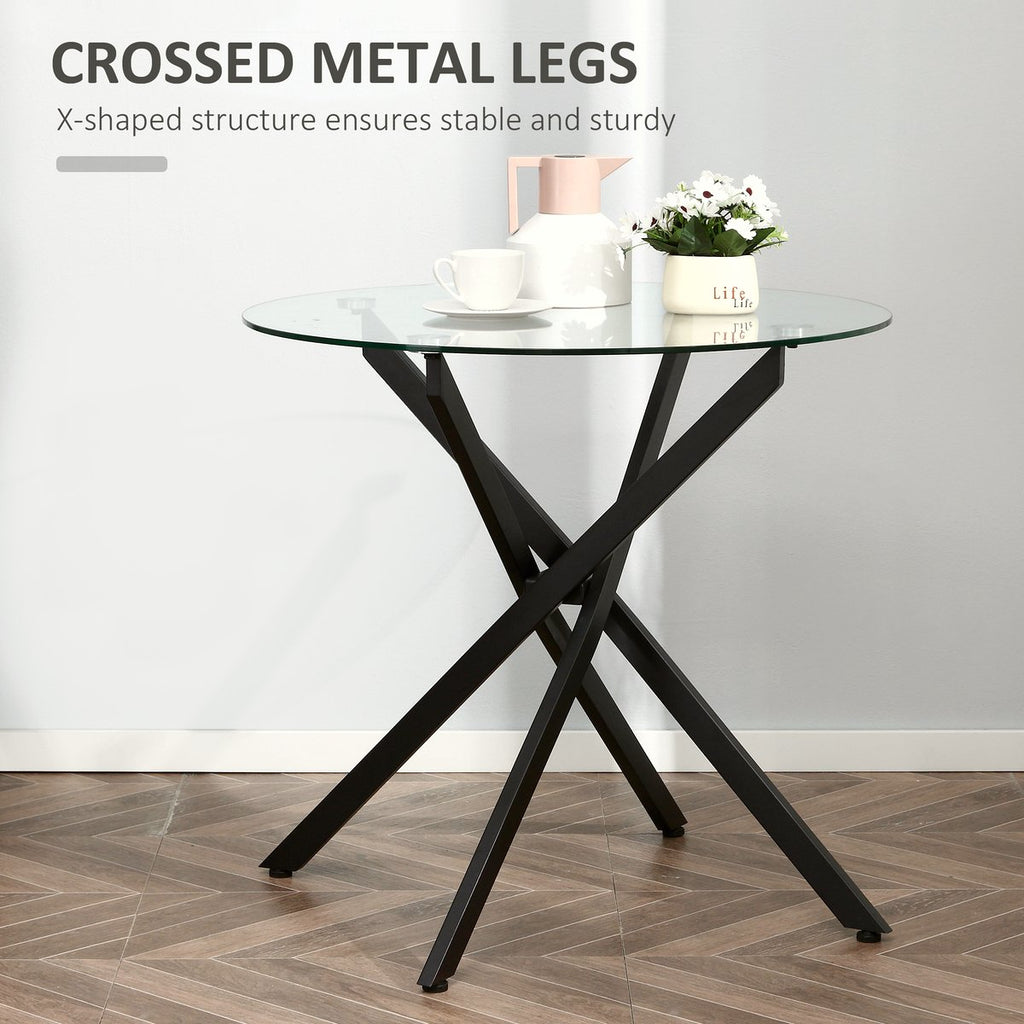 Round Glass Dining Table - Black Metal Frame Modern Design - Image 5