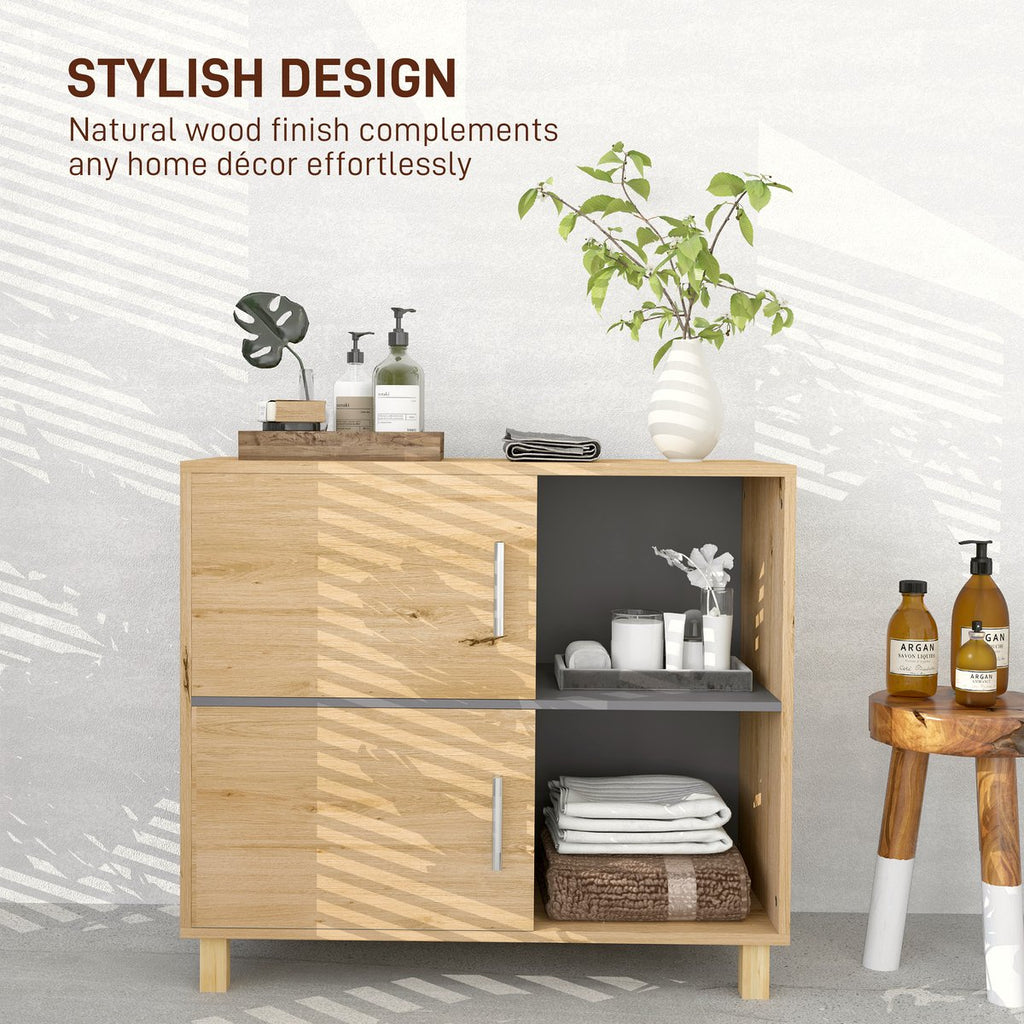 Wooden Bathroom Cabinet - Open Shelves with Double Doors - Image 5