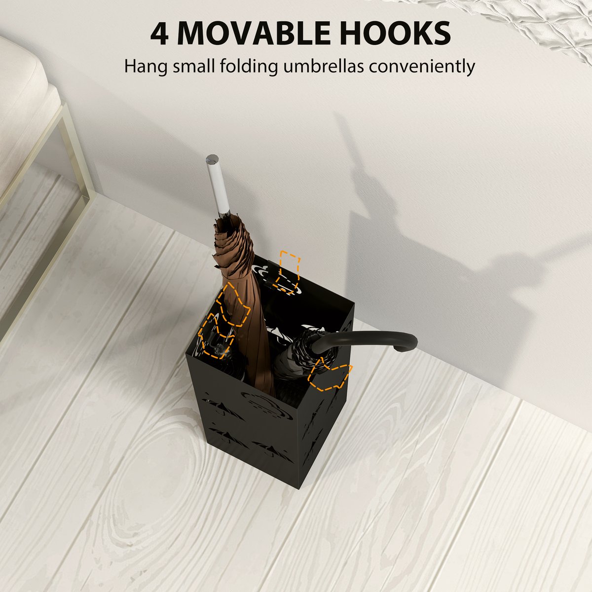 Metal Umbrella Stand, Square Umbrella Holder With Removable Drip Tray  - Image 5