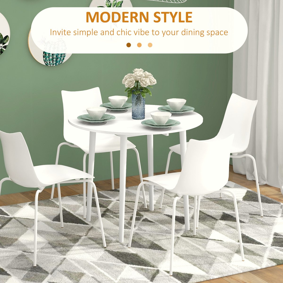 Drop Leaf Dining Table - White Wood Compact Design - Image 5