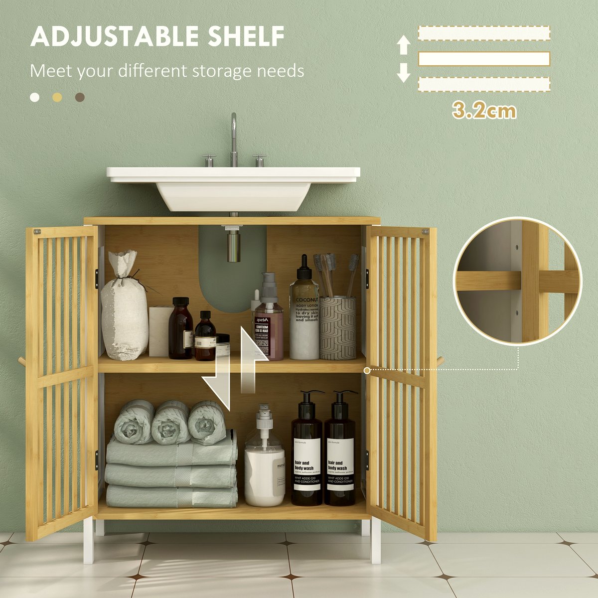 Bamboo Sink Cabinet - Retro Cut-Out Storage Solution - Image 5