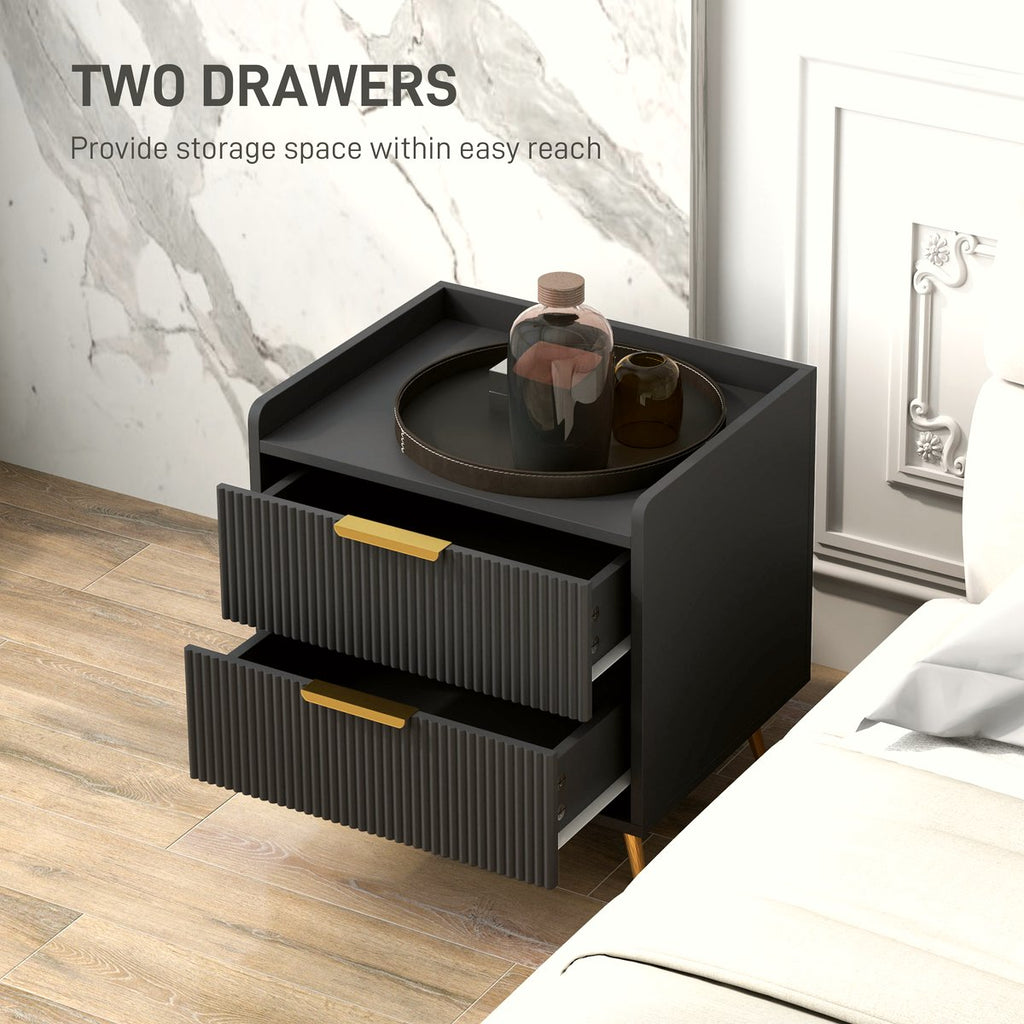 Two-Drawer Bedside Table - Black MDF with Gold Handles - Image 5