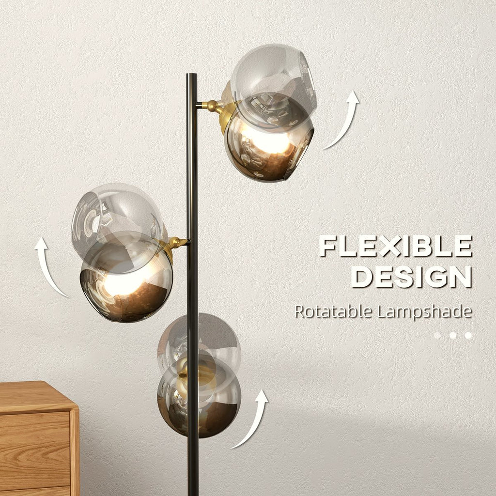 Tree Floor Lamp - Grey Metal with 3 Adjustable Glass Shades - Image 5