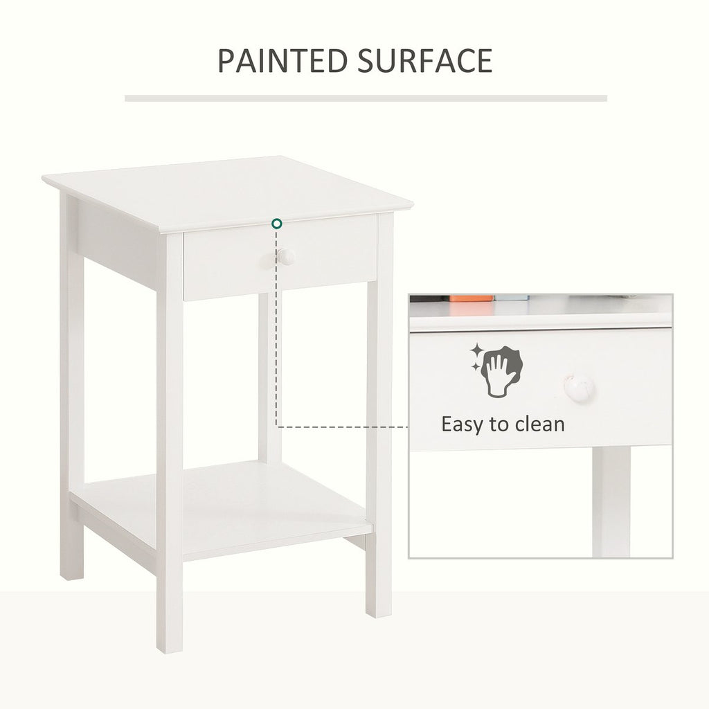 White Wooden Bedside Table - Storage Drawer & Shelf - Image 5