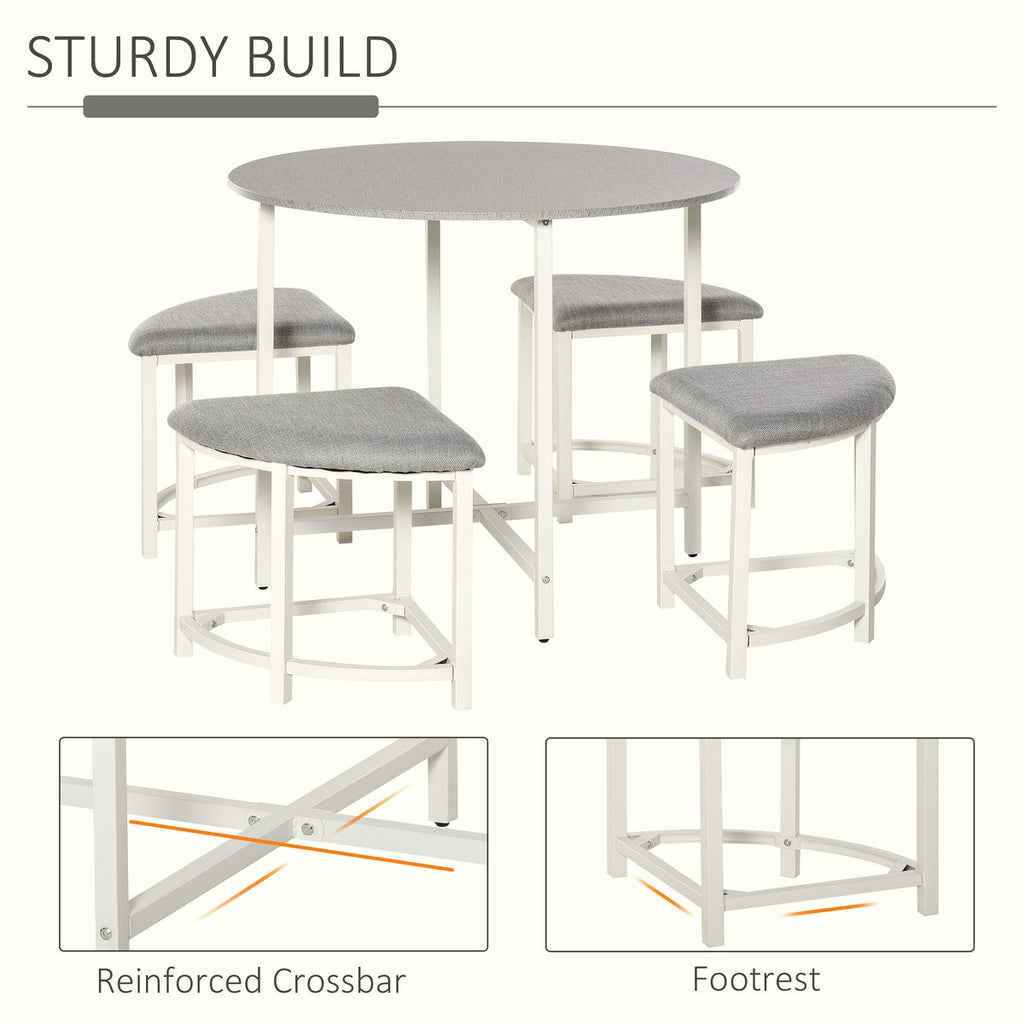 Round Dining Table Set - Grey MDF with 4 Upholstered Stools - Image 5