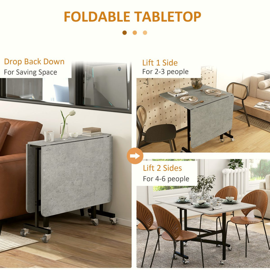 Drop Leaf Dining Table - Grey Marble with Steel Wheels - Image 5