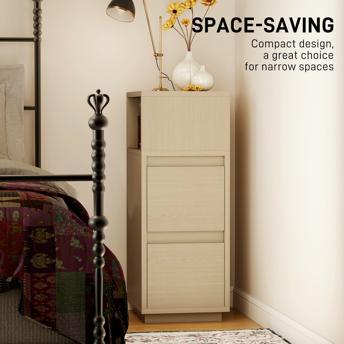 Slim Bedside Table - Natural Wood Storage Solution - Image 5