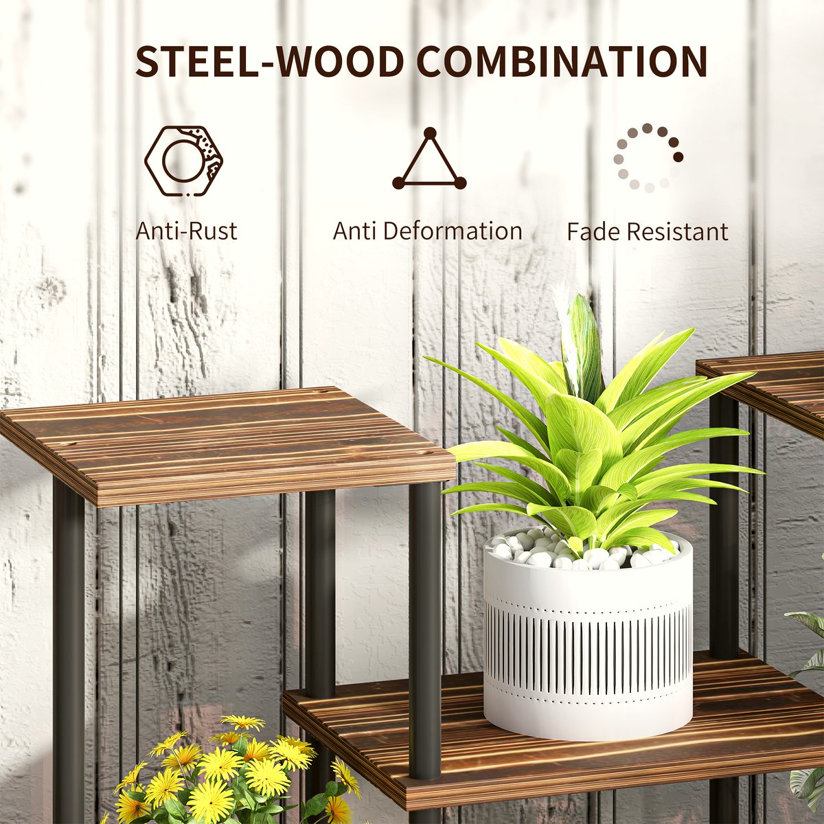 Four-Tier Plant Stand - Industrial Wood and Metal Design - Image 5