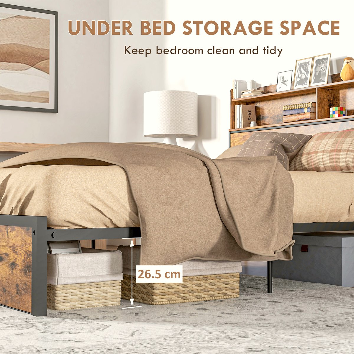 Industrial Steel King Bed - Rustic Brown Storage Frame - Image 5